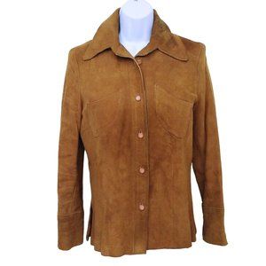 Vintage 60s Wilsons House of Suede Leather Shirt Shacket Women-6 Pockets Collar